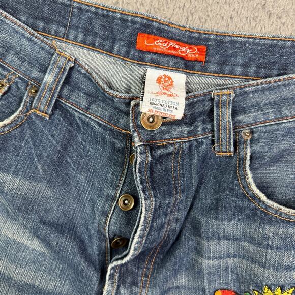Vintage Y2K Ed Hardy Jeans 38x30 Christian Audigier Embroidered Skull Baggy - Picture 6 of 16